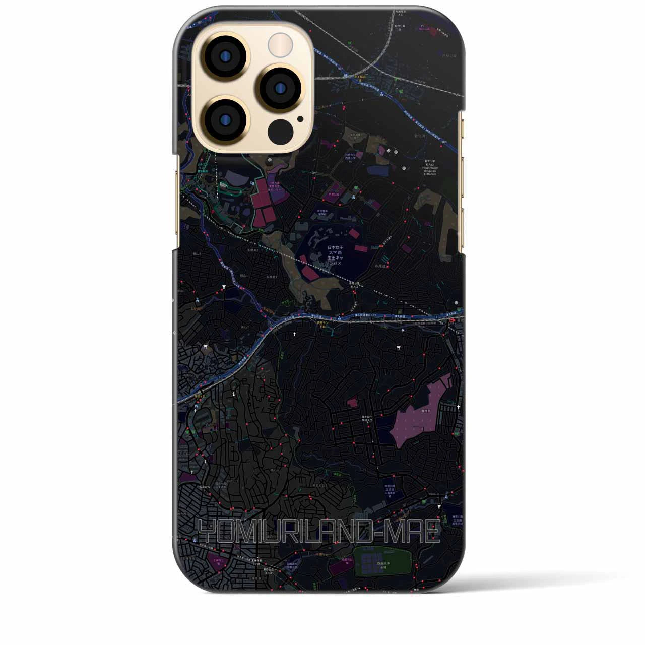 【読売ランド前】地図柄iPhoneケース（バックカバータイプ・ブラック）iPhone 12 Pro Max 用