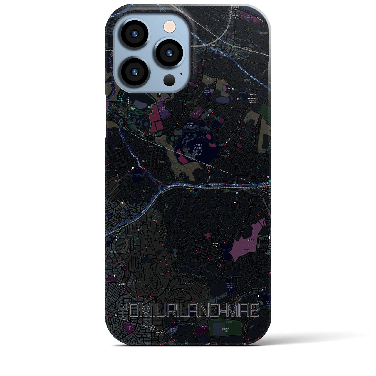 【読売ランド前】地図柄iPhoneケース（バックカバータイプ・ブラック）iPhone 13 Pro Max 用