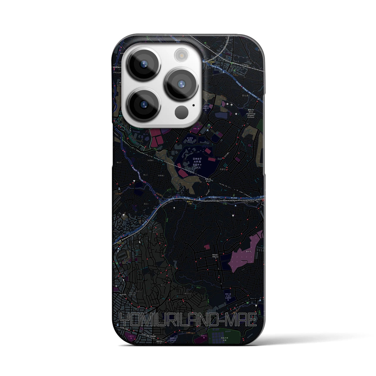 【読売ランド前】地図柄iPhoneケース（バックカバータイプ・ブラック）iPhone 14 Pro 用