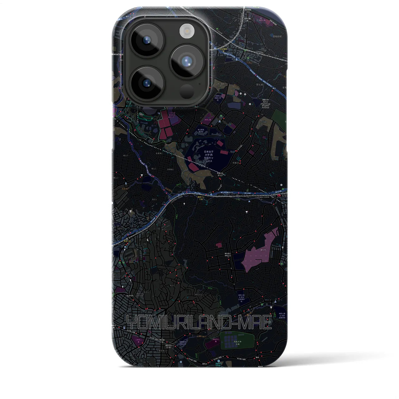 【読売ランド前】地図柄iPhoneケース（バックカバータイプ・ブラック）iPhone 15 Pro Max 用