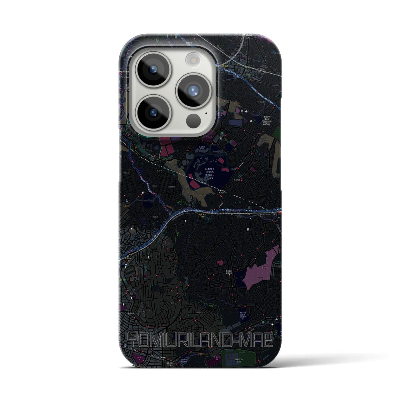 【読売ランド前】地図柄iPhoneケース（バックカバータイプ・ブラック）iPhone 15 Pro 用