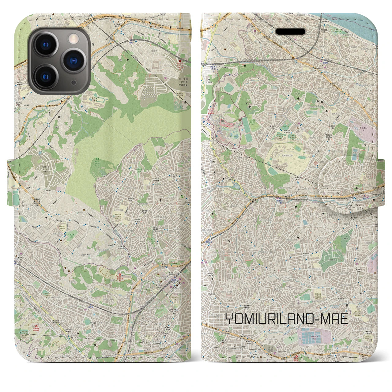 【読売ランド前】地図柄iPhoneケース（手帳両面タイプ・ナチュラル）iPhone 11 Pro Max 用