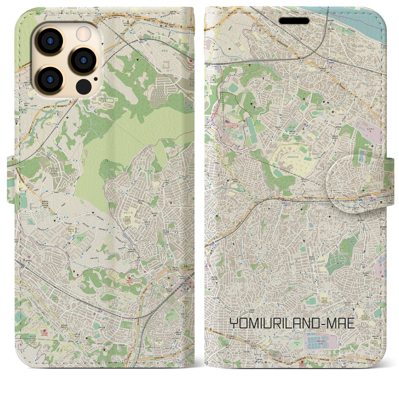 【読売ランド前】地図柄iPhoneケース（手帳両面タイプ・ナチュラル）iPhone 12 Pro Max 用