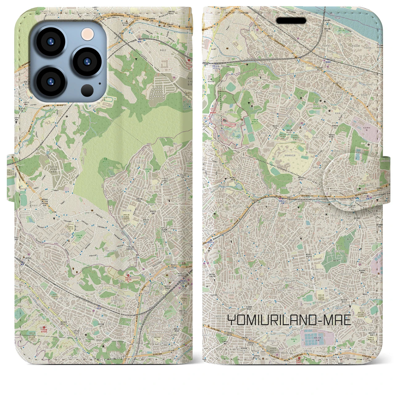 【読売ランド前】地図柄iPhoneケース（手帳両面タイプ・ナチュラル）iPhone 13 Pro Max 用