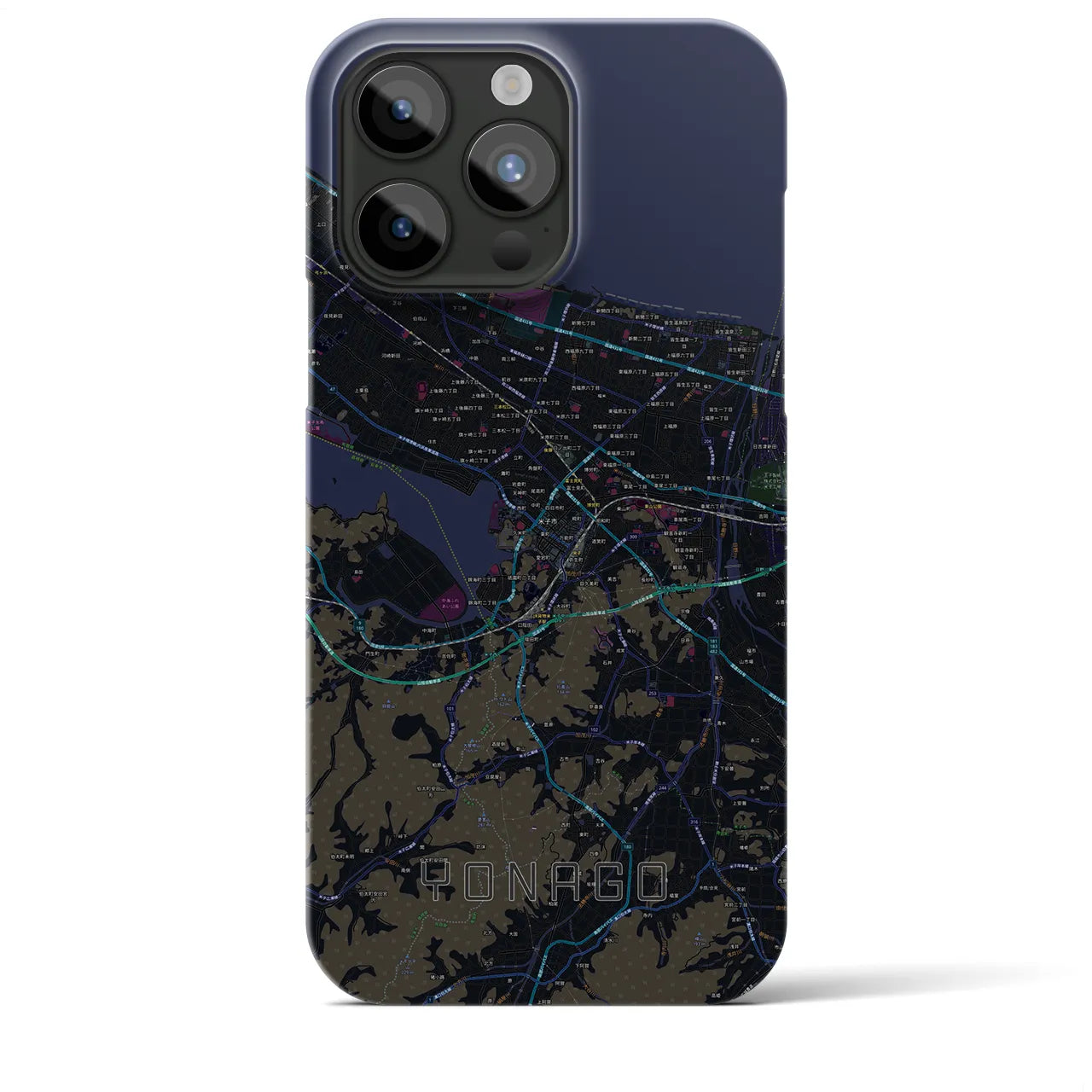 【米子】地図柄iPhoneケース（バックカバータイプ・ブラック）iPhone 15 Pro Max 用