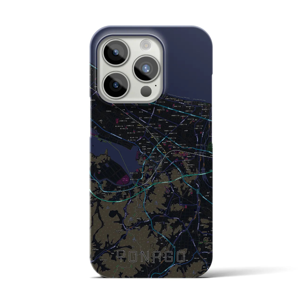 【米子】地図柄iPhoneケース（バックカバータイプ・ブラック）iPhone 15 Pro 用