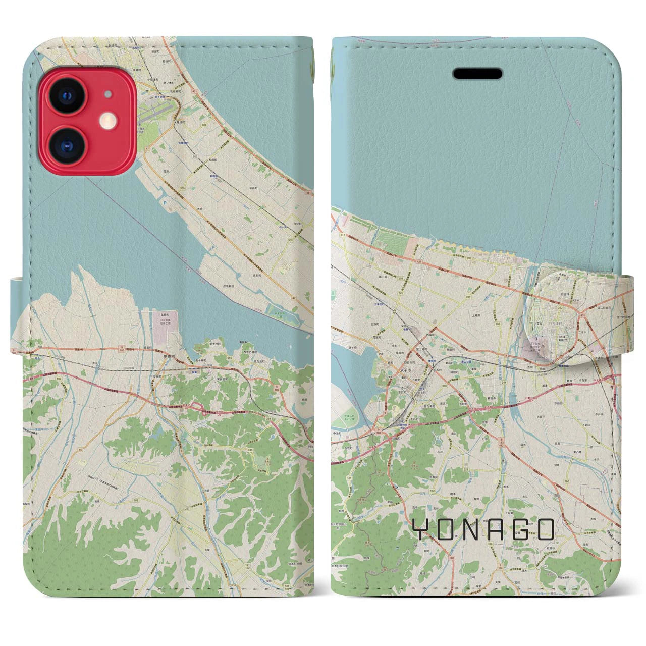 【米子】地図柄iPhoneケース（手帳両面タイプ・ナチュラル）iPhone 11 用