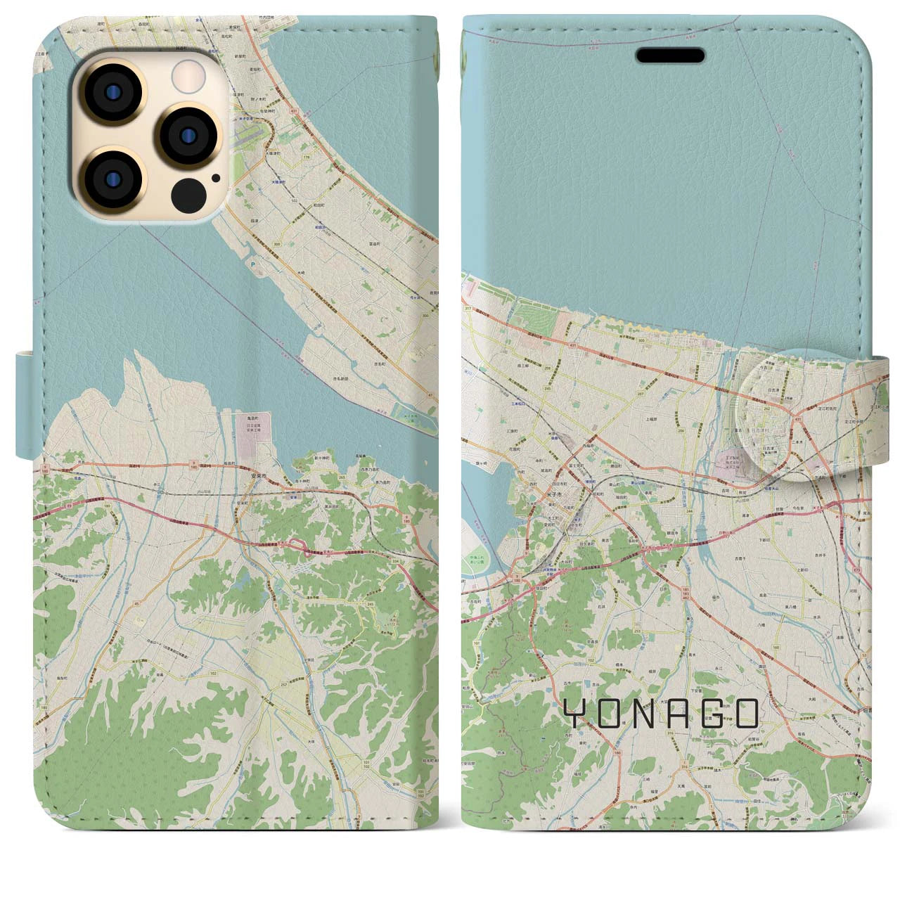 【米子】地図柄iPhoneケース（手帳両面タイプ・ナチュラル）iPhone 12 Pro Max 用