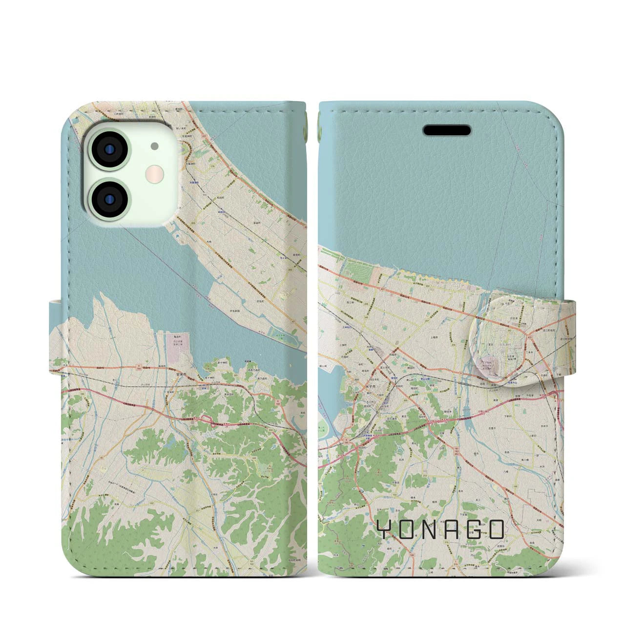 【米子】地図柄iPhoneケース（手帳両面タイプ・ナチュラル）iPhone 12 mini 用
