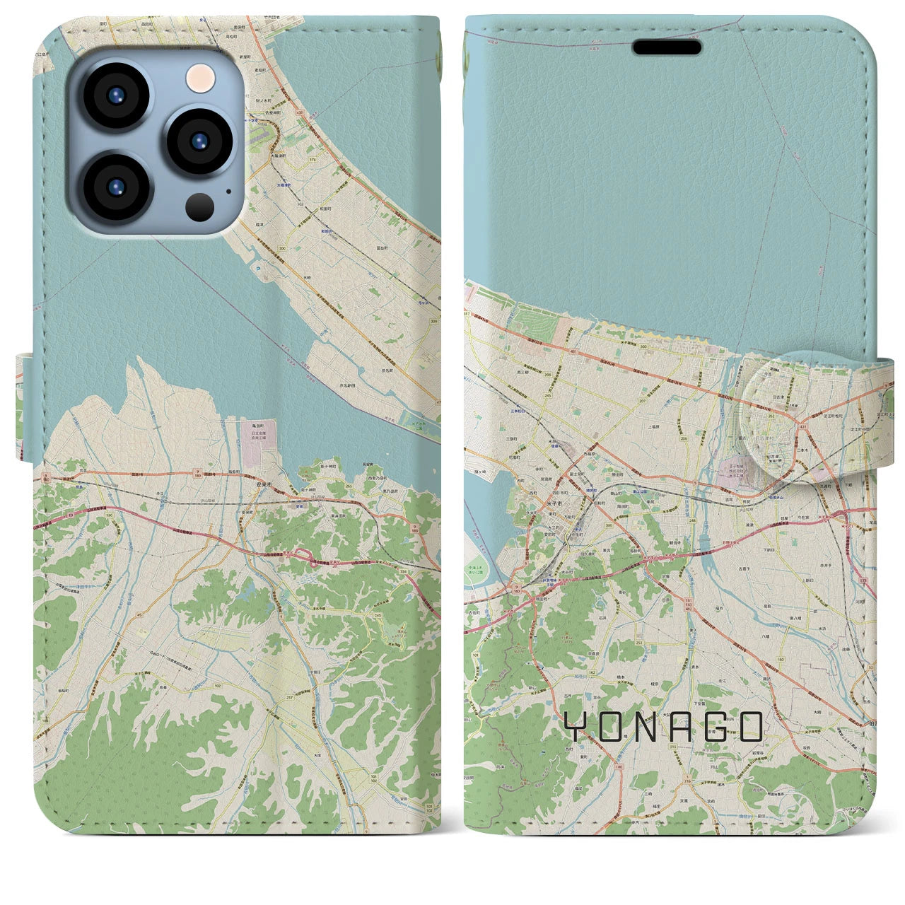 【米子】地図柄iPhoneケース（手帳両面タイプ・ナチュラル）iPhone 13 Pro Max 用