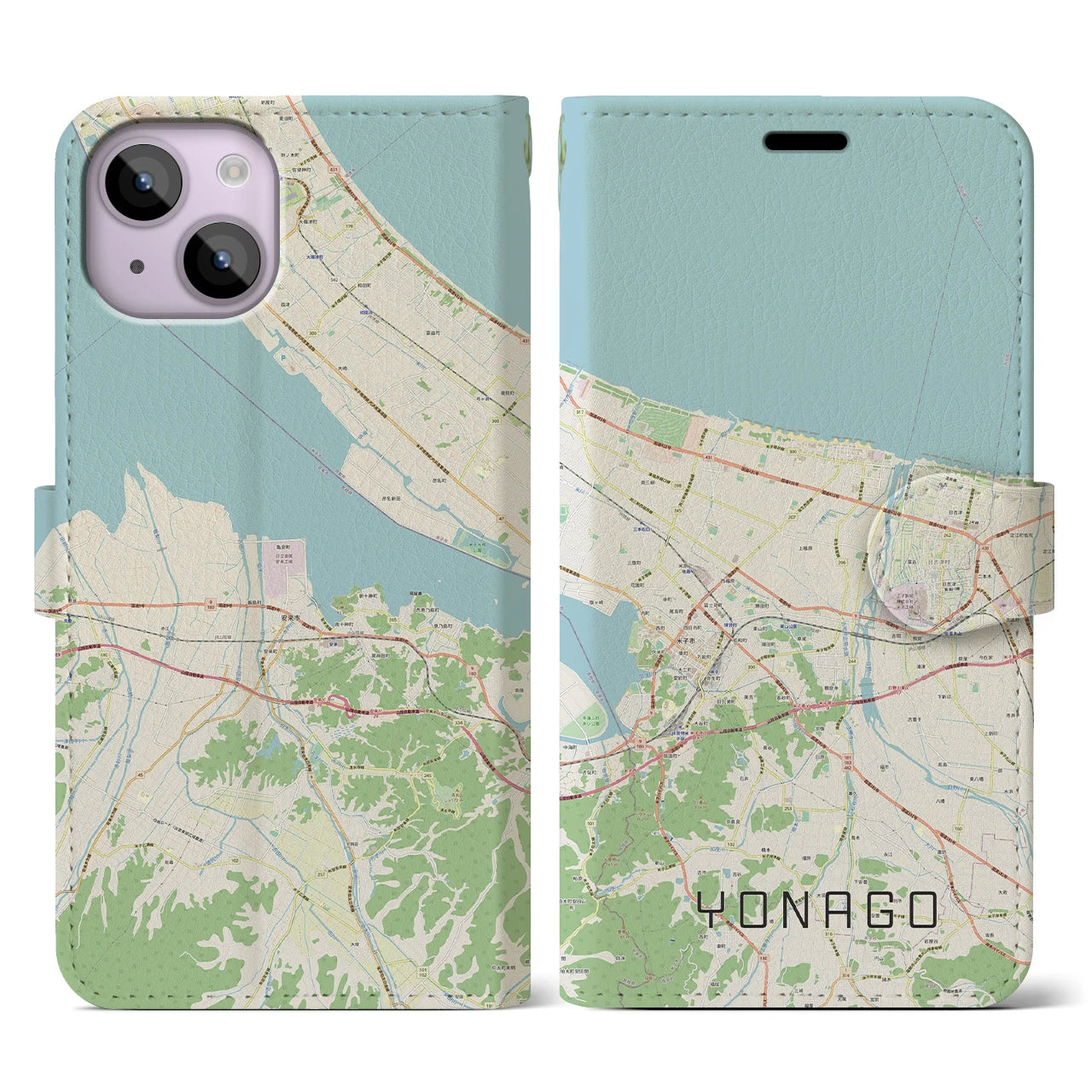 【米子】地図柄iPhoneケース（手帳両面タイプ・ナチュラル）iPhone 14 用