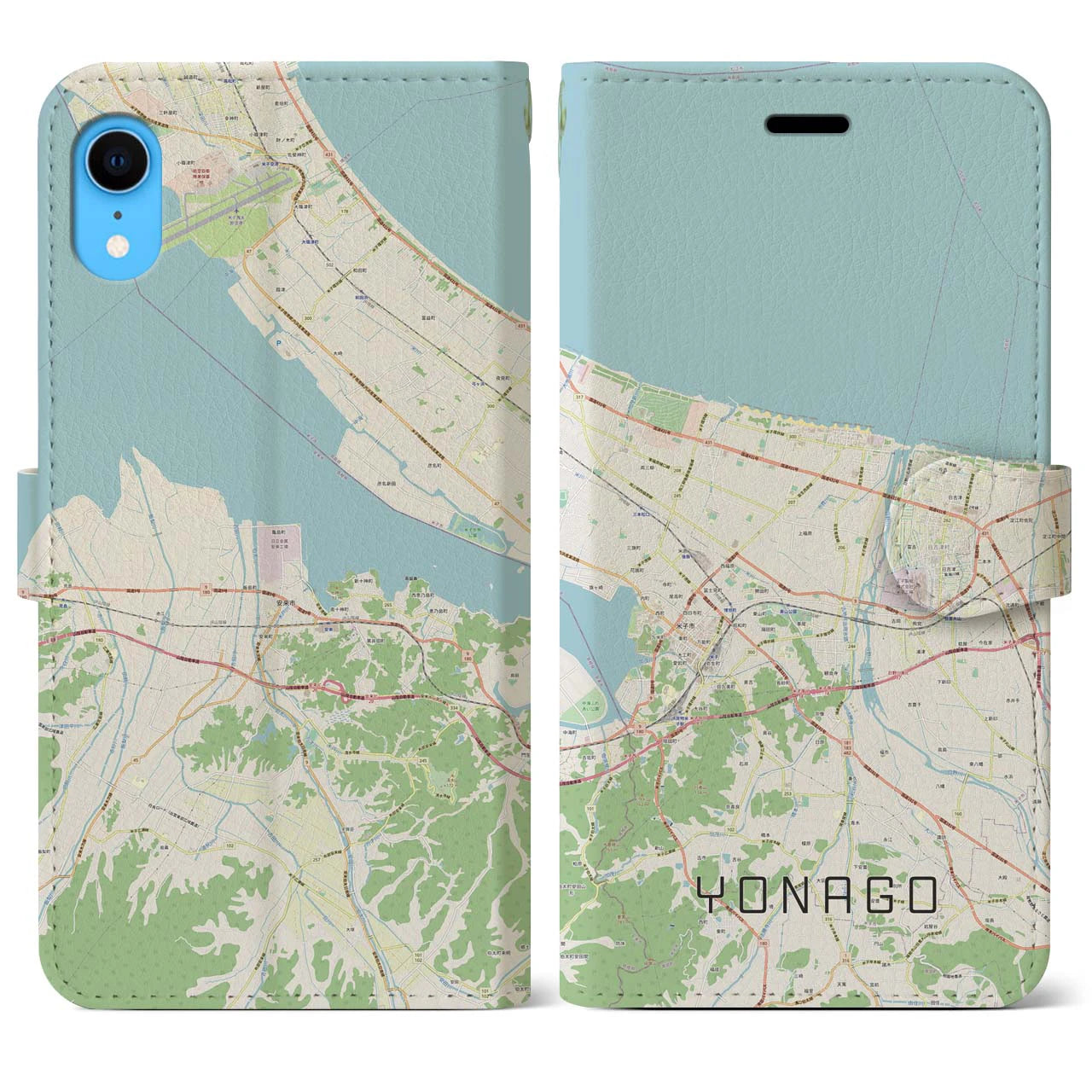 【米子】地図柄iPhoneケース（手帳両面タイプ・ナチュラル）iPhone XR 用