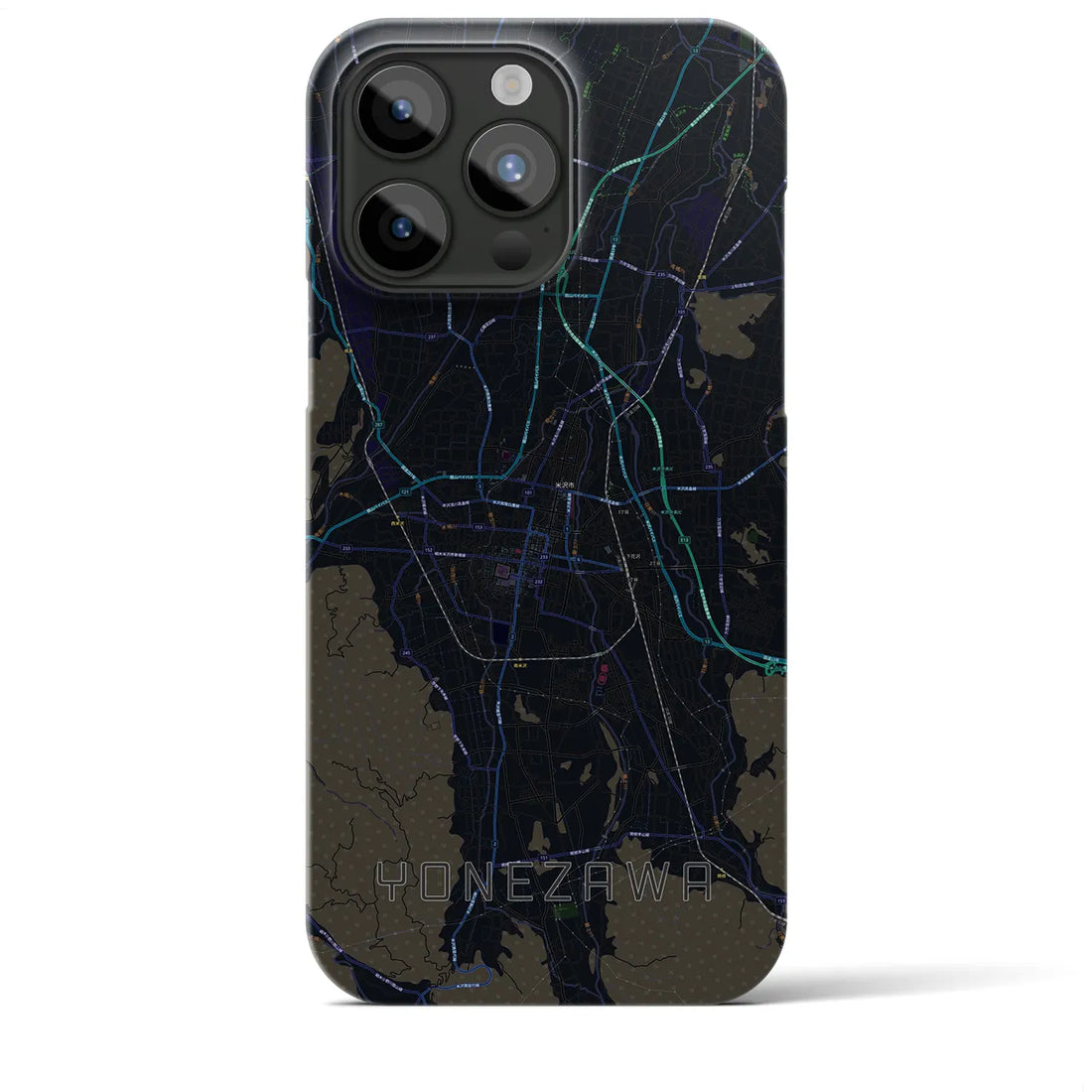 【米沢】地図柄iPhoneケース（バックカバータイプ・ブラック）iPhone 15 Pro Max 用