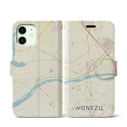 【米津（愛知県）】地図柄iPhoneケース（手帳タイプ）ナチュラル・iPhone 12 mini 用