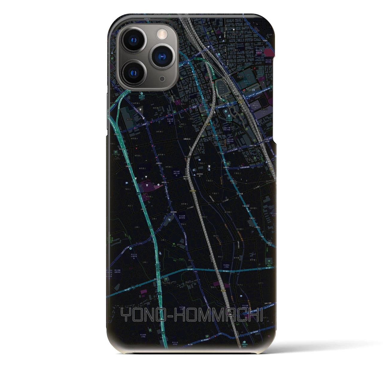 【与野本町】地図柄iPhoneケース（バックカバータイプ・ブラック）iPhone 11 Pro Max 用