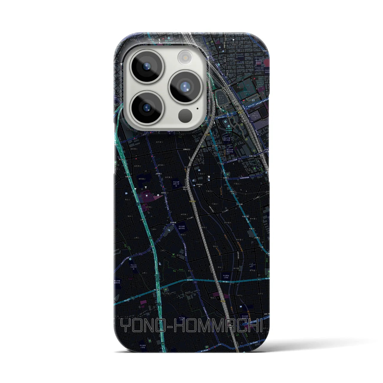 【与野本町】地図柄iPhoneケース（バックカバータイプ・ブラック）iPhone 15 Pro 用