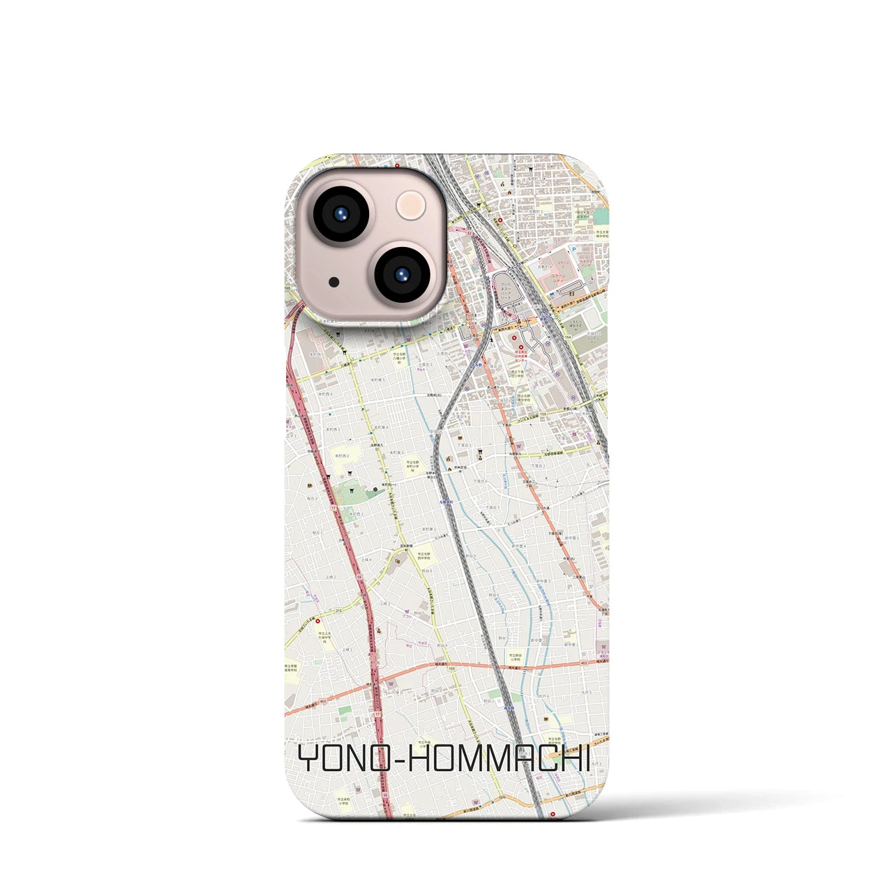 【与野本町】地図柄iPhoneケース（バックカバータイプ・ナチュラル）iPhone 13 mini 用