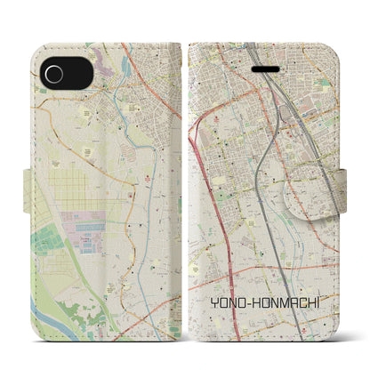 【与野本町（埼玉県）】地図柄iPhoneケース（手帳タイプ）ナチュラル・iPhone SE（第3 / 第2世代） / 8 / 7 / 6s / 6 用