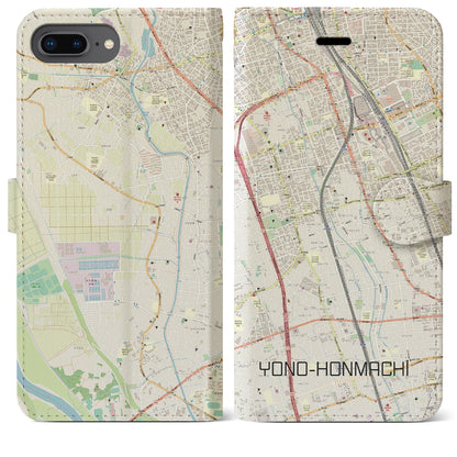 【与野本町（埼玉県）】地図柄iPhoneケース（手帳タイプ）ナチュラル・iPhone 8Plus /7Plus / 6sPlus / 6Plus 用