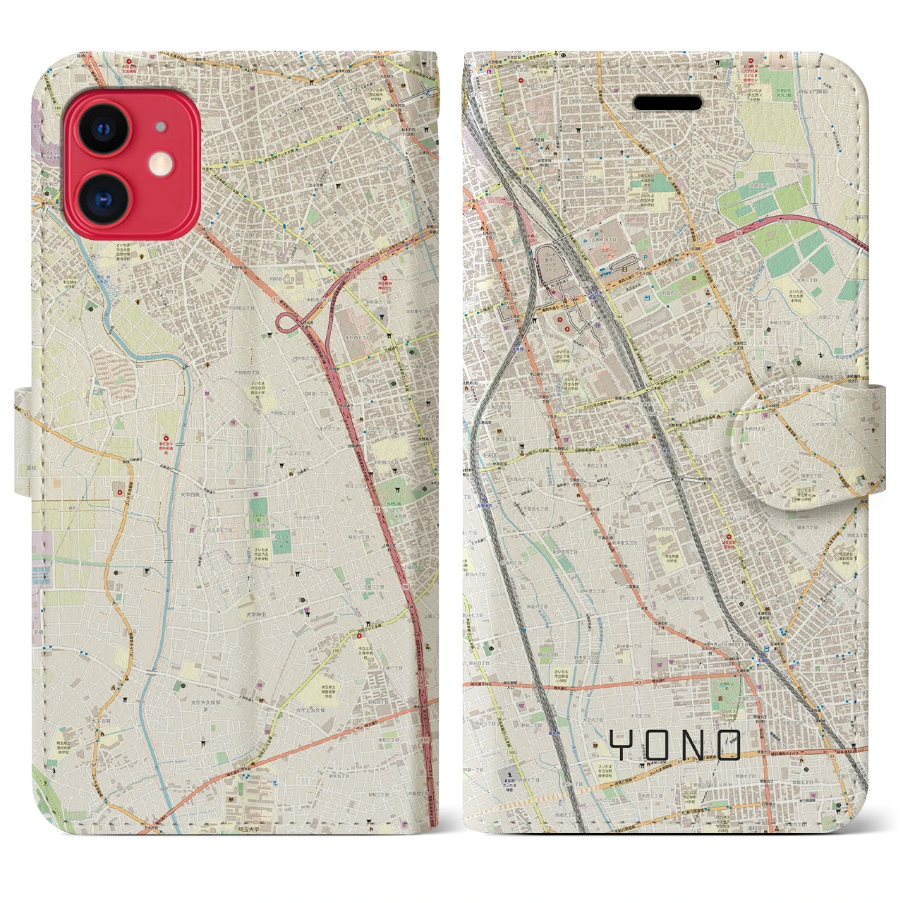 【与野】地図柄iPhoneケース（手帳両面タイプ・ナチュラル）iPhone 11 用