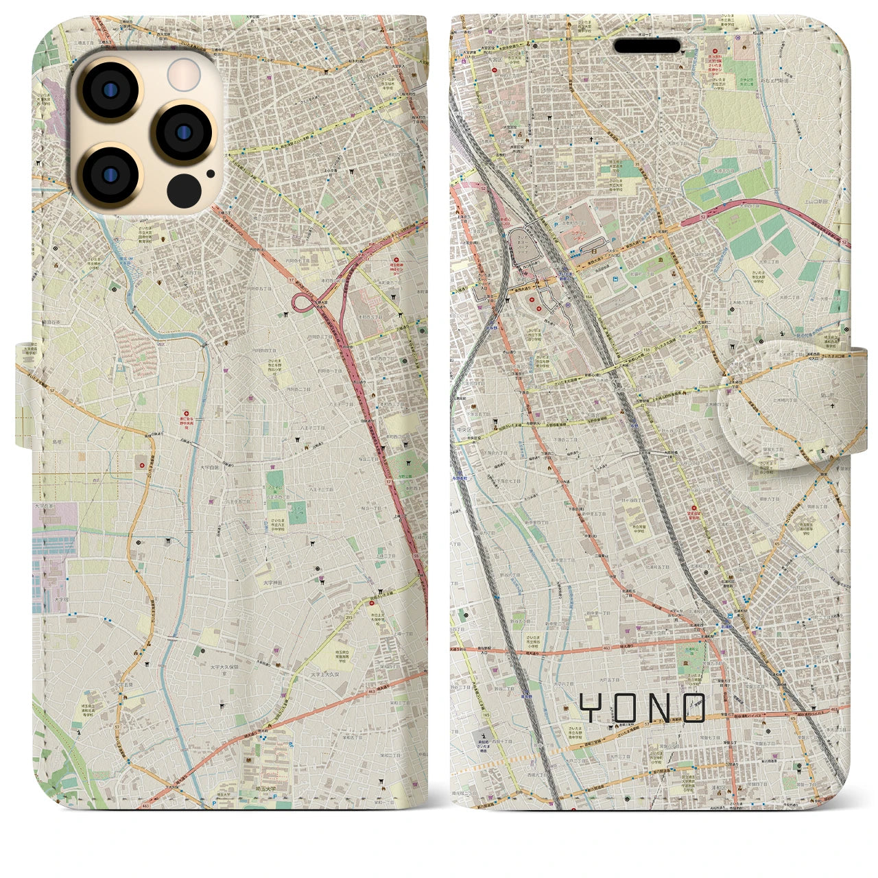 【与野】地図柄iPhoneケース（手帳両面タイプ・ナチュラル）iPhone 12 Pro Max 用