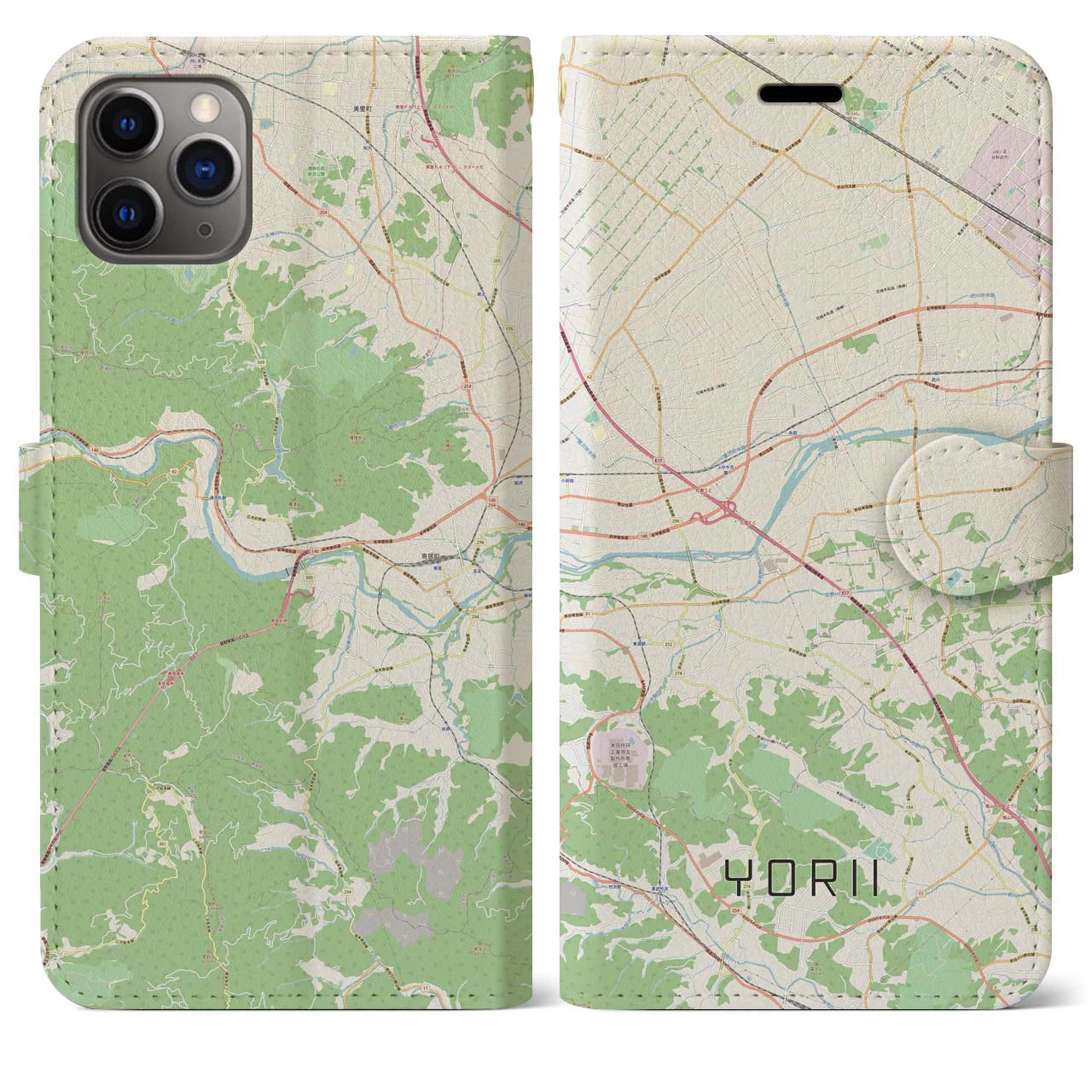 【寄居】地図柄iPhoneケース（手帳両面タイプ・ナチュラル）iPhone 11 Pro Max 用