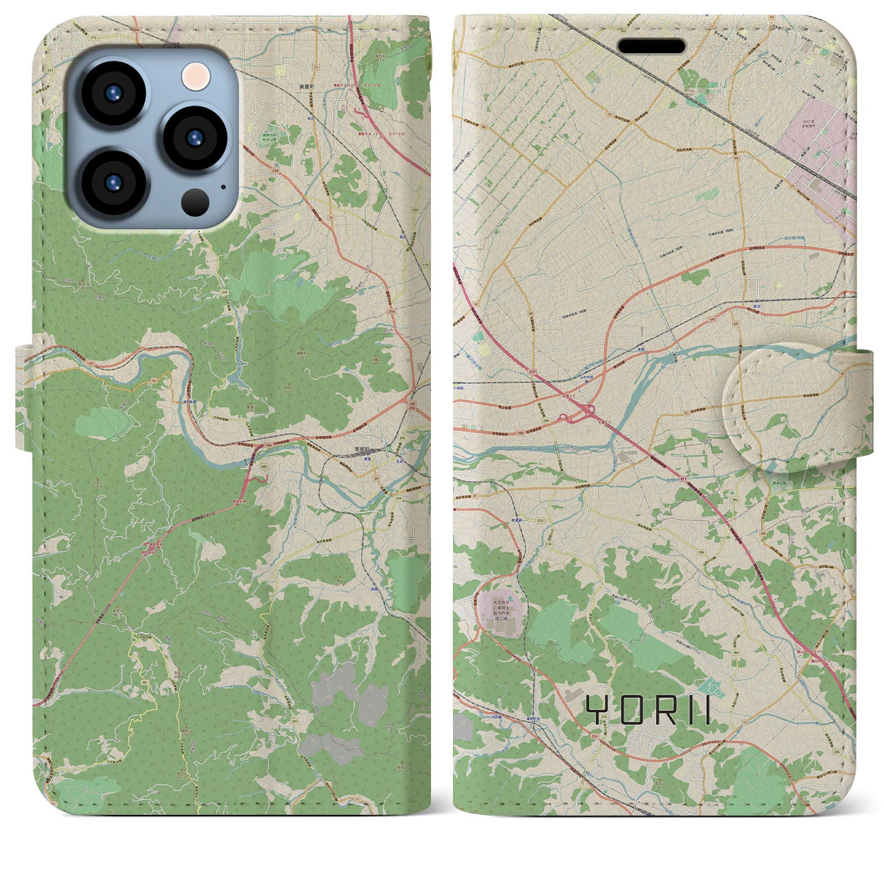 【寄居】地図柄iPhoneケース（手帳両面タイプ・ナチュラル）iPhone 13 Pro Max 用