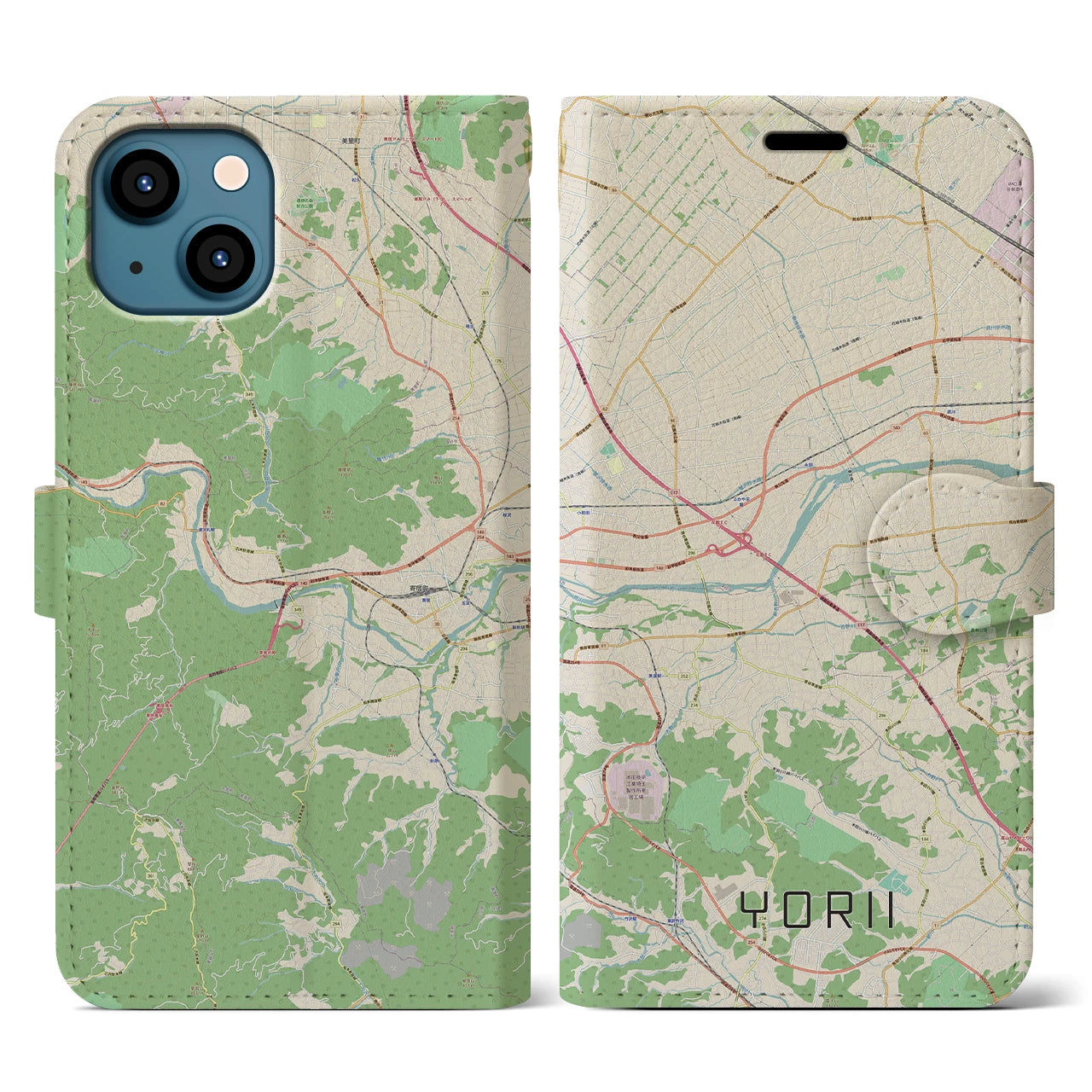 【寄居】地図柄iPhoneケース（手帳両面タイプ・ナチュラル）iPhone 13 Pro 用