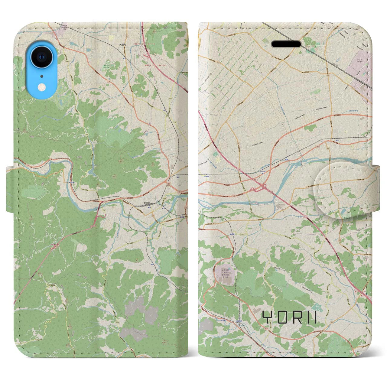 【寄居】地図柄iPhoneケース（手帳両面タイプ・ナチュラル）iPhone XR 用