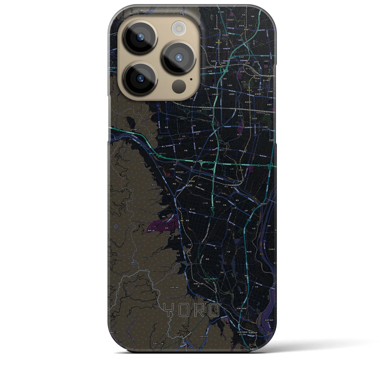 【養老】地図柄iPhoneケース（バックカバータイプ・ブラック）iPhone 14 Pro Max 用