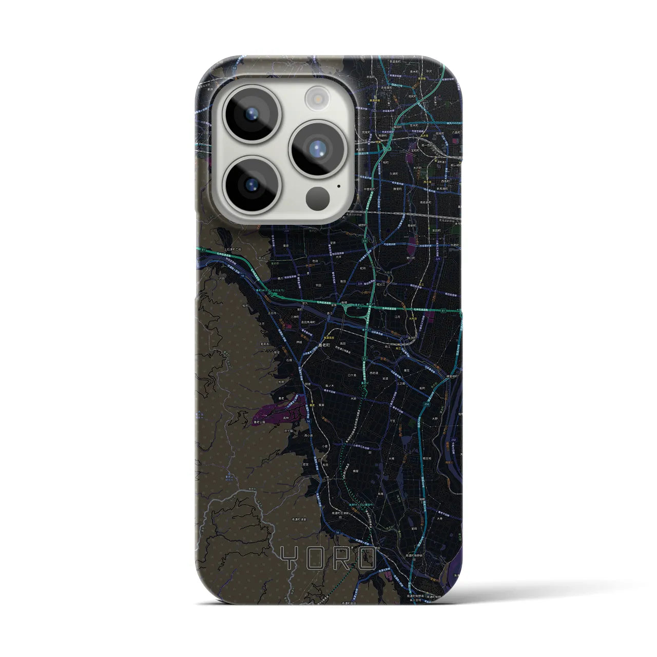 【養老】地図柄iPhoneケース（バックカバータイプ・ブラック）iPhone 15 Pro 用