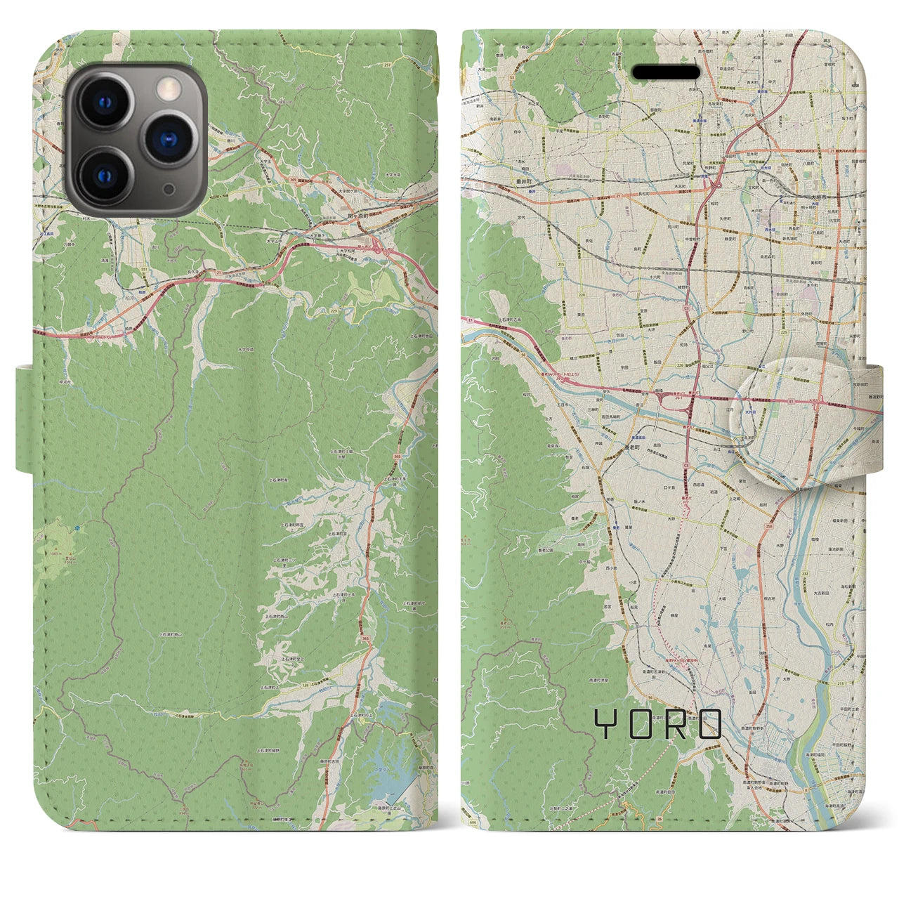 【養老】地図柄iPhoneケース（手帳両面タイプ・ナチュラル）iPhone 11 Pro Max 用