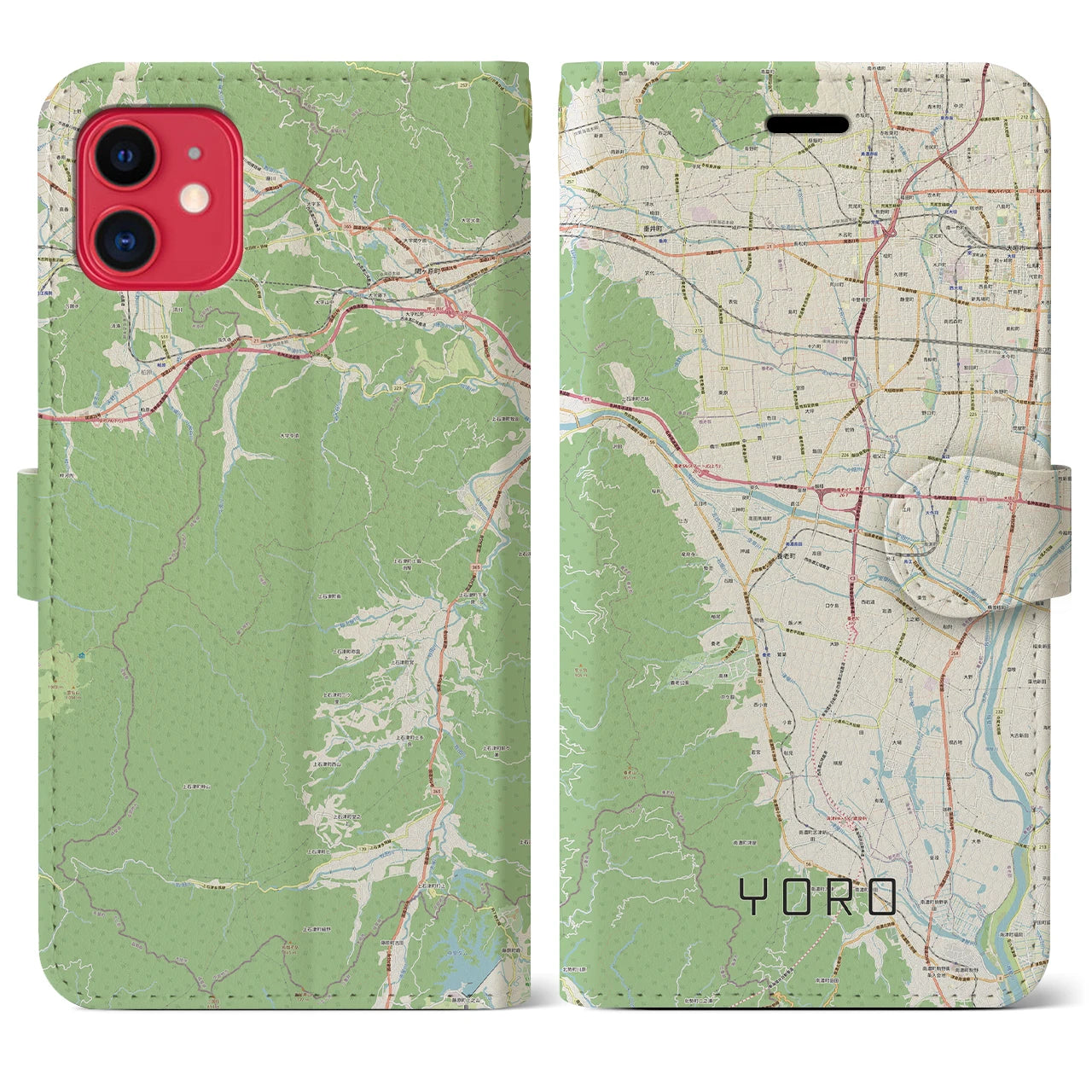 【養老】地図柄iPhoneケース（手帳両面タイプ・ナチュラル）iPhone 11 用