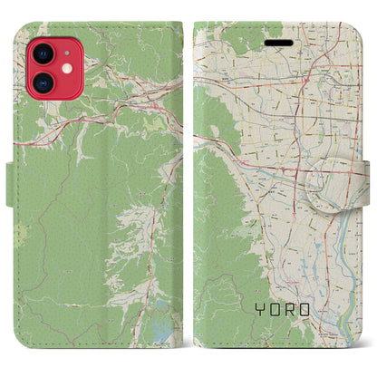 【養老（岐阜県）】地図柄iPhoneケース（手帳タイプ）ナチュラル・iPhone 11 用