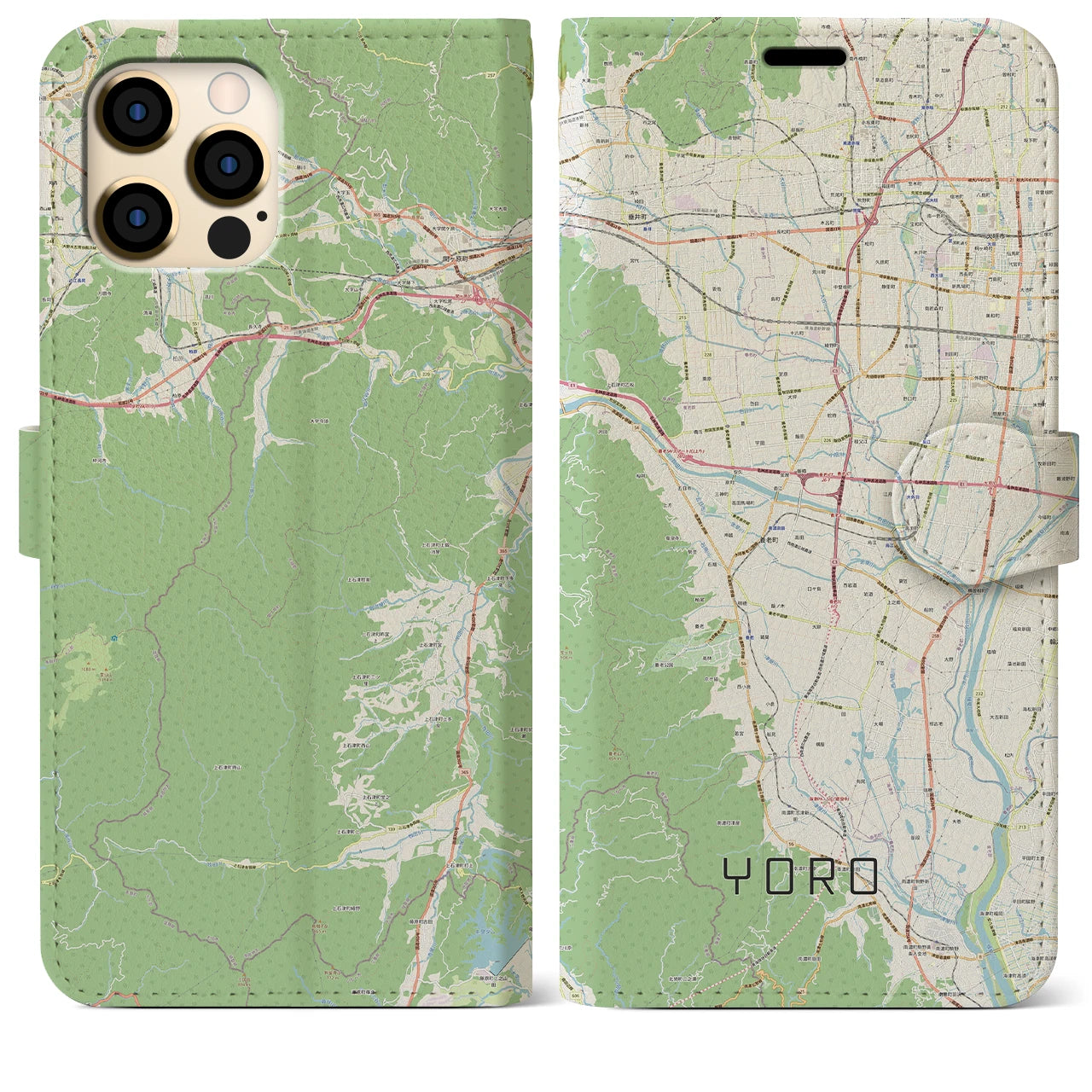 【養老】地図柄iPhoneケース（手帳両面タイプ・ナチュラル）iPhone 12 Pro Max 用