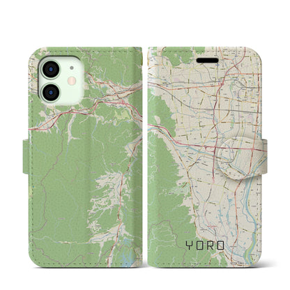 【養老（岐阜県）】地図柄iPhoneケース（手帳タイプ）ナチュラル・iPhone 12 mini 用