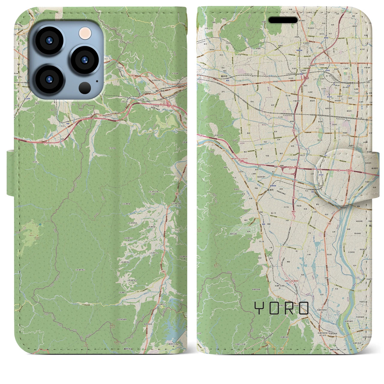 【養老】地図柄iPhoneケース（手帳両面タイプ・ナチュラル）iPhone 13 Pro Max 用