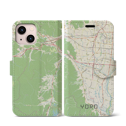 【養老（岐阜県）】地図柄iPhoneケース（手帳タイプ）ナチュラル・iPhone 13 mini 用