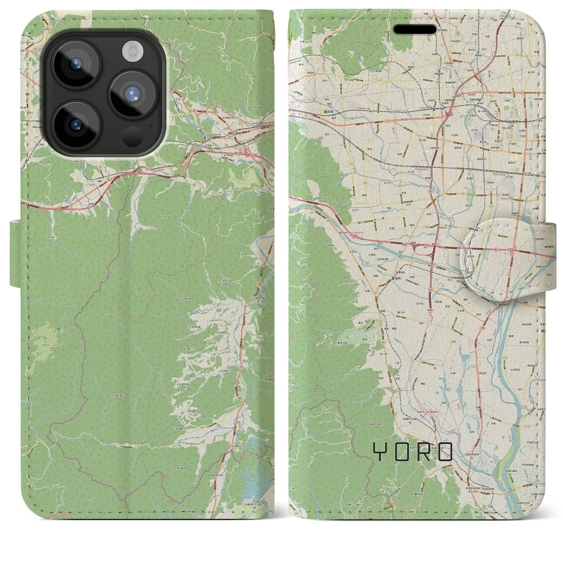 【養老】地図柄iPhoneケース（手帳両面タイプ・ナチュラル）iPhone 15 Pro Max 用