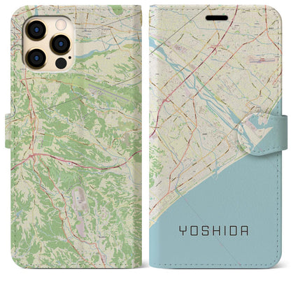 【吉田（静岡県）】地図柄iPhoneケース（手帳タイプ）ナチュラル・iPhone 12 Pro Max 用