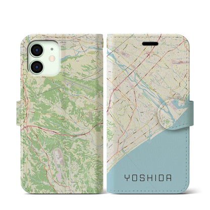 【吉田（静岡県）】地図柄iPhoneケース（手帳タイプ）ナチュラル・iPhone 12 mini 用