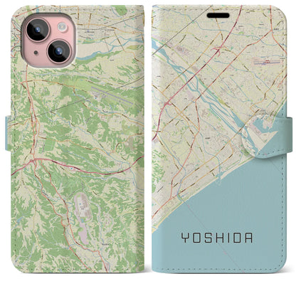 【吉田（静岡県）】地図柄iPhoneケース（手帳タイプ）ナチュラル・iPhone 15 Plus 用