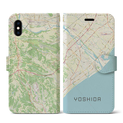 【吉田（静岡県）】地図柄iPhoneケース（手帳タイプ）ナチュラル・iPhone XS / X 用