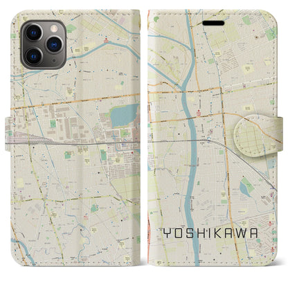 【吉川（埼玉県）】地図柄iPhoneケース（手帳タイプ）ナチュラル・iPhone 11 Pro Max 用