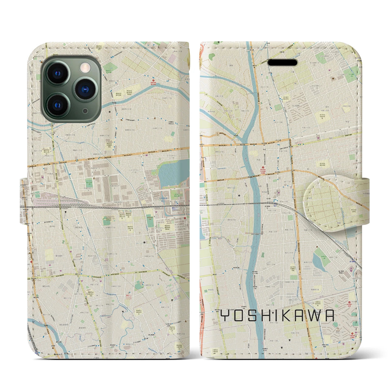 【吉川】地図柄iPhoneケース（手帳両面タイプ・ナチュラル）iPhone 11 Pro 用