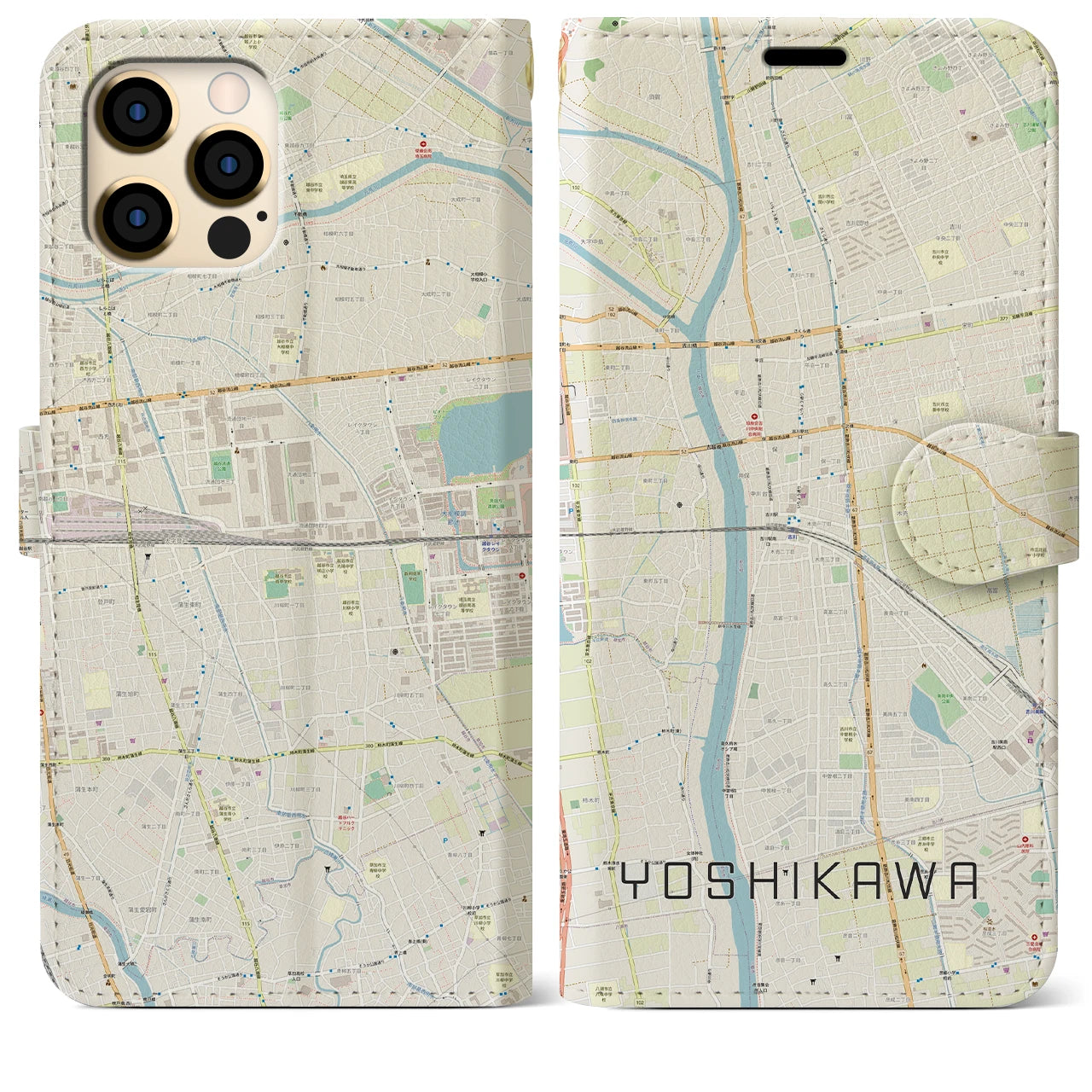 【吉川】地図柄iPhoneケース（手帳両面タイプ・ナチュラル）iPhone 12 Pro Max 用