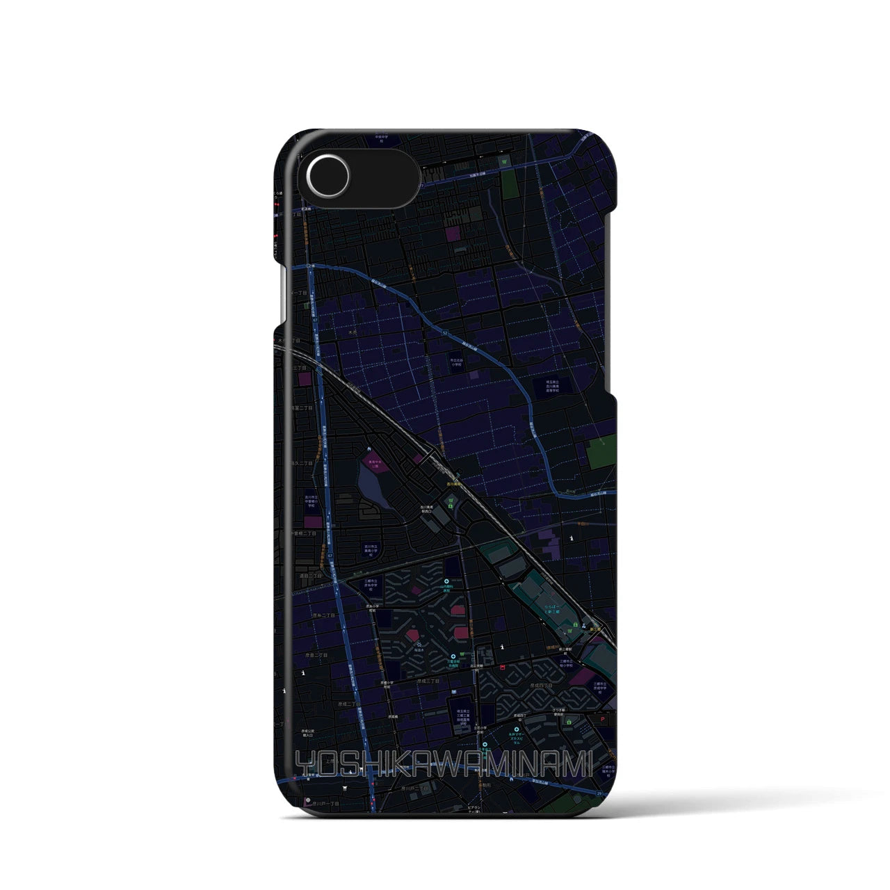 【吉川美南】地図柄iPhoneケース（バックカバータイプ・ブラック）iPhone SE（第3 / 第2世代） / 8 / 7 / 6s / 6 用