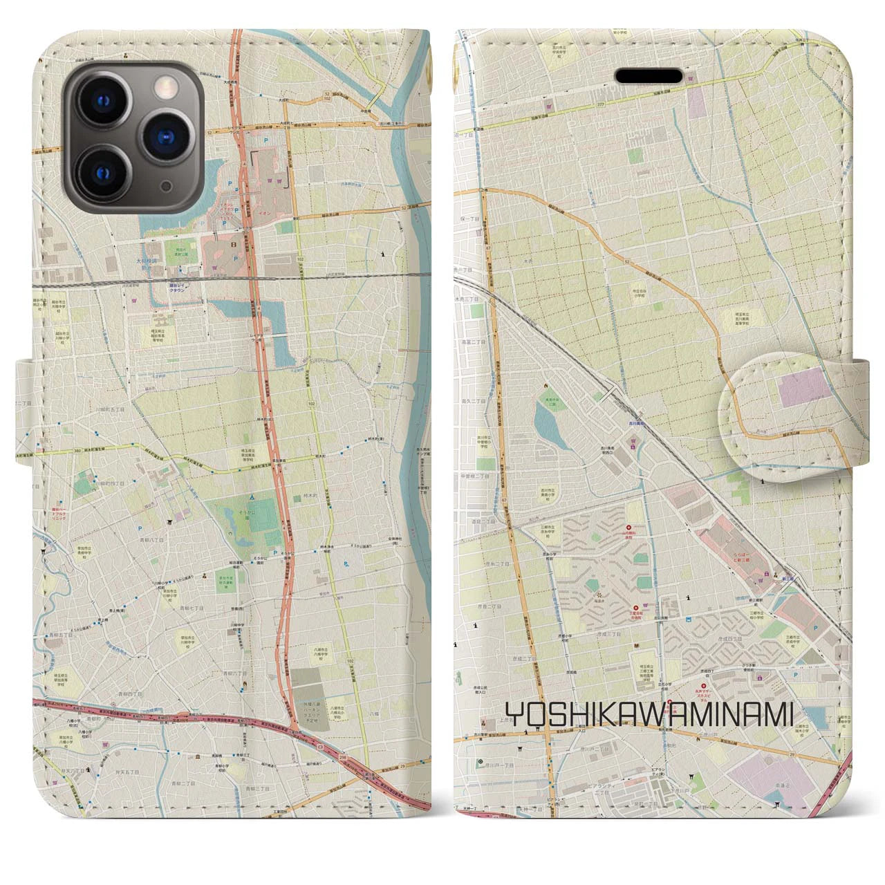 【吉川美南】地図柄iPhoneケース（手帳両面タイプ・ナチュラル）iPhone 11 Pro Max 用