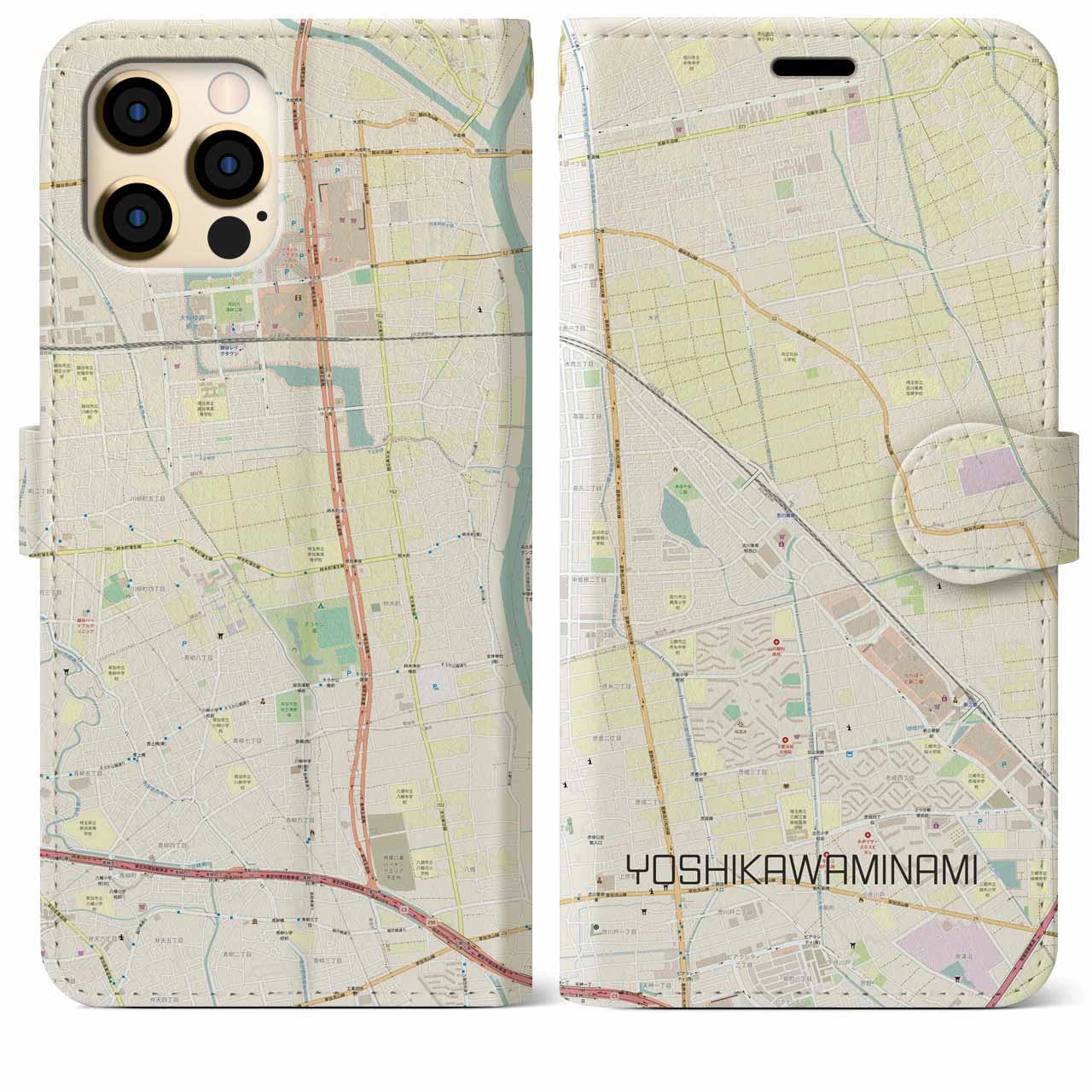 【吉川美南】地図柄iPhoneケース（手帳両面タイプ・ナチュラル）iPhone 12 Pro Max 用