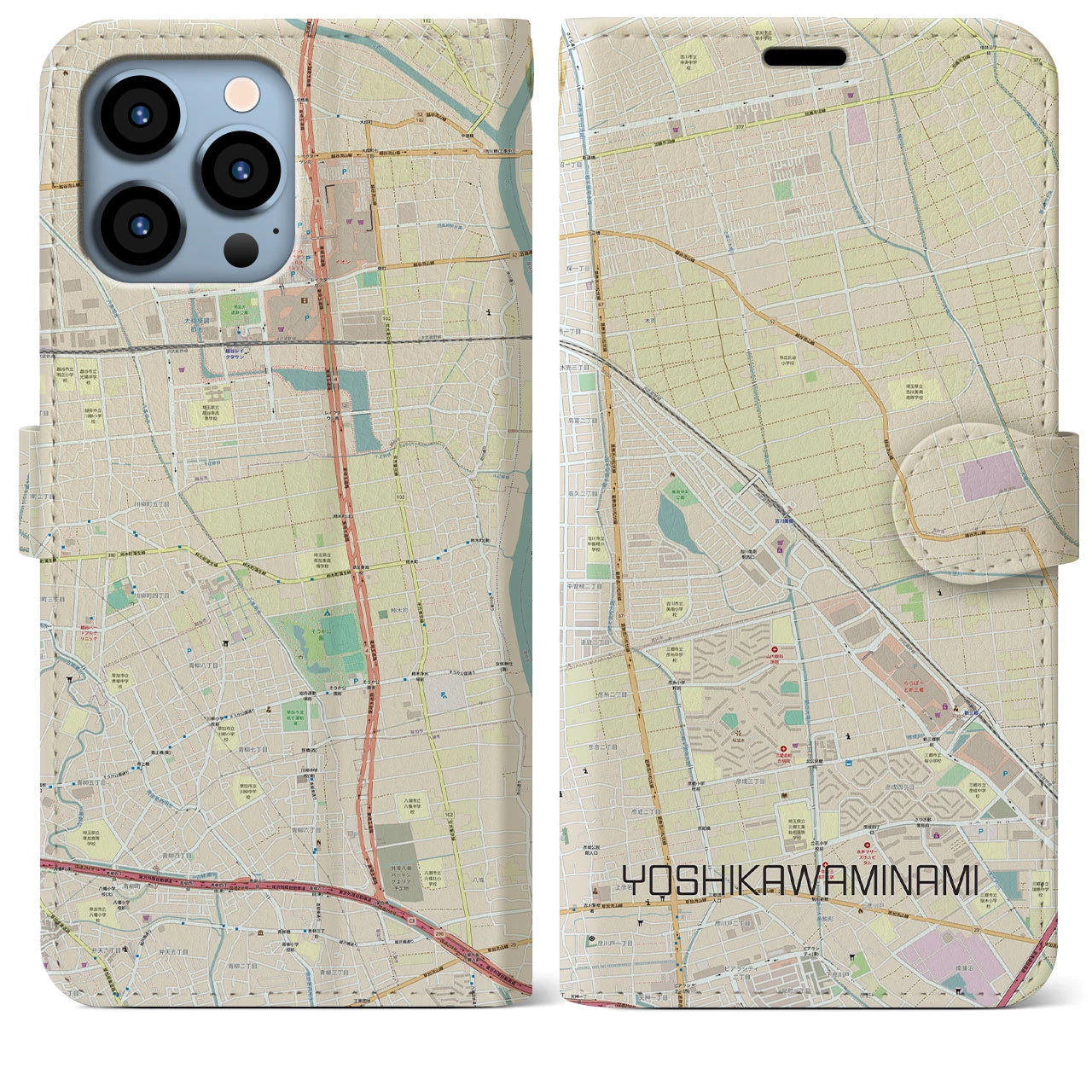 【吉川美南】地図柄iPhoneケース（手帳両面タイプ・ナチュラル）iPhone 13 Pro Max 用
